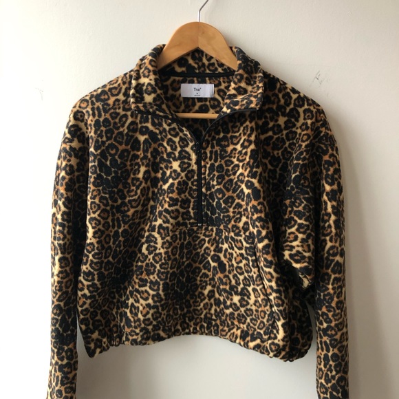 Aritzia TNA leopard 3/4 zip fleece sweatshirt